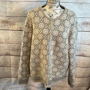 Nordic Design Vintage Cardigan Sweater Lambswool Angora Rabbit Fair Isle Beaded